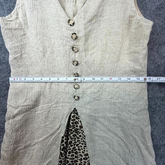 Vintage Dawn Joy Fashions Romper Womens Medium Leopard Linen 90s Earthy Chic - Picture 6 of 6
